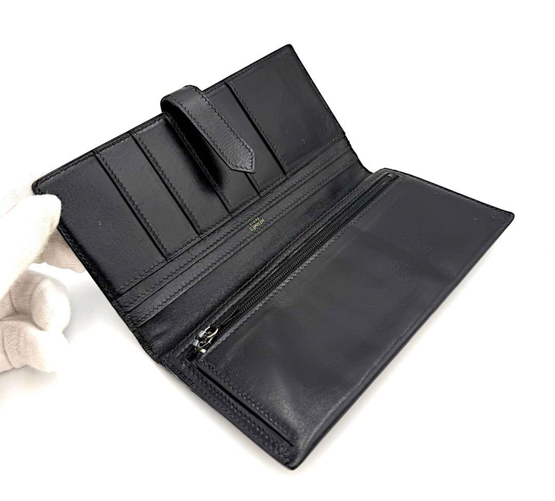 HERMES エルメス ベアン デュプリ 三つ折り 黒 ブラック 財布 長財布