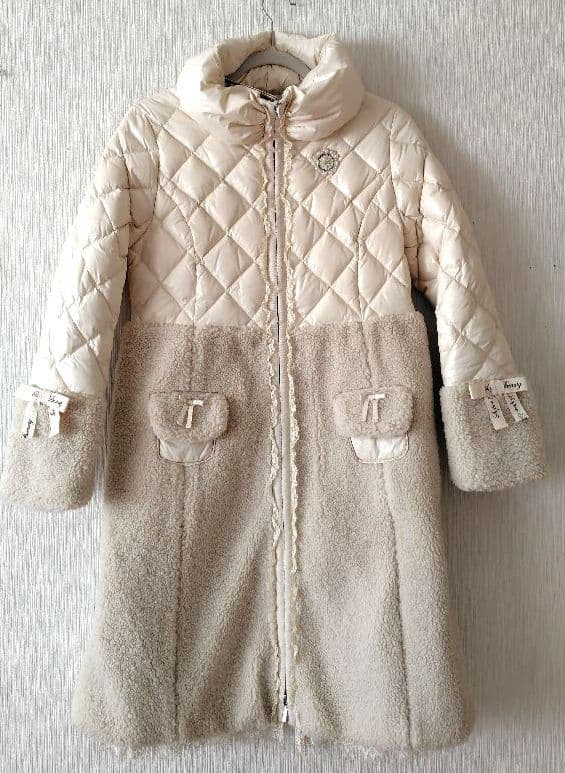 新品スーパービューティー40アイボリー キルティングダウンコート フード付き