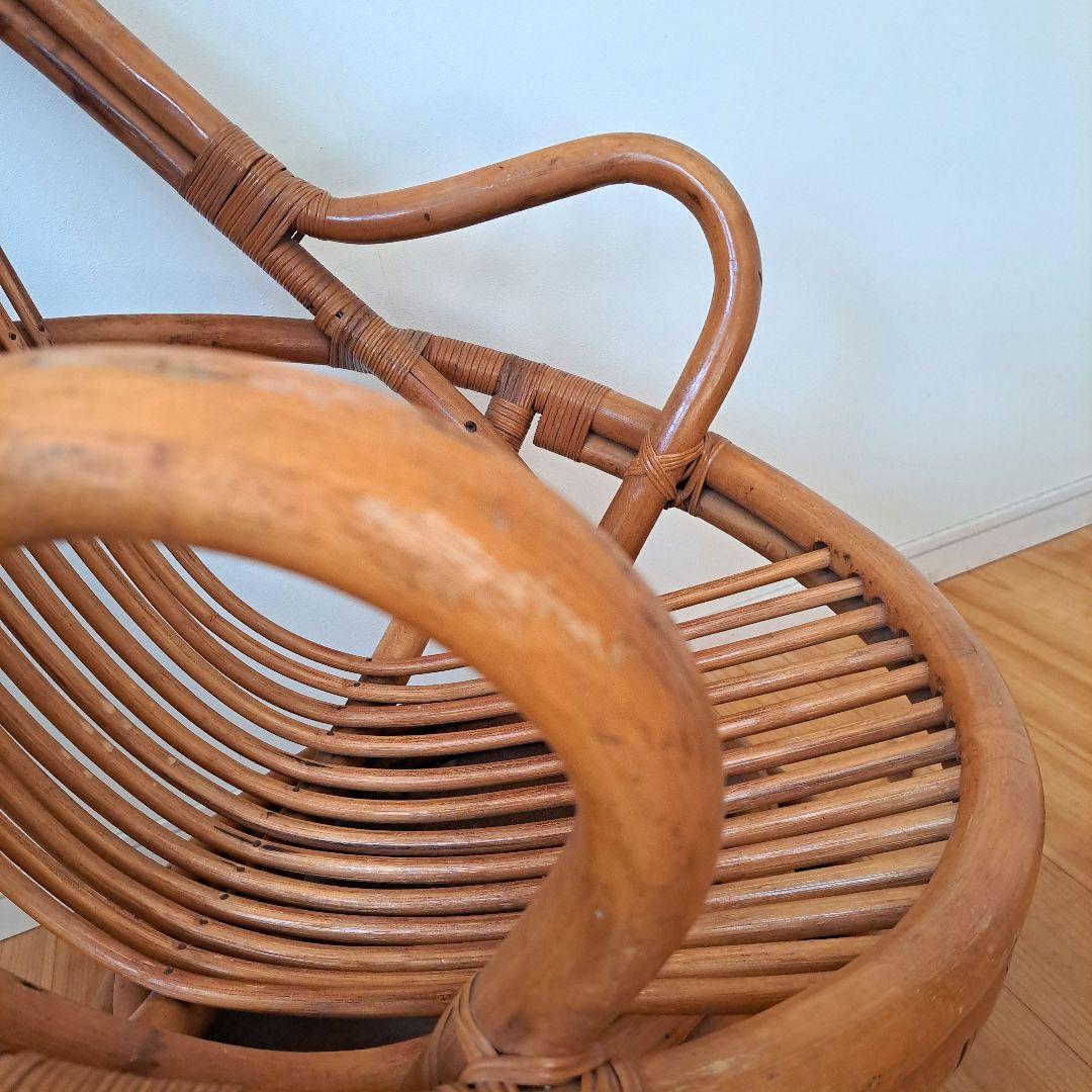 【user_44980fcc】 昭和レトロ 古家具 回転式ラタンチェア