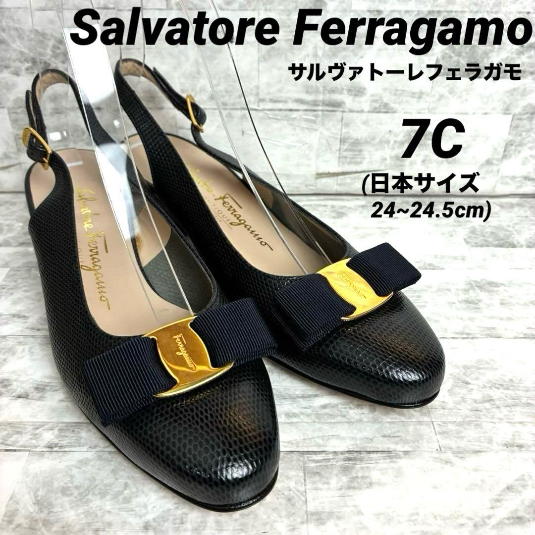 サルヴァトーレフェラガモ パンプス ヴァラ 金具 ブラック 約24~24.5cm