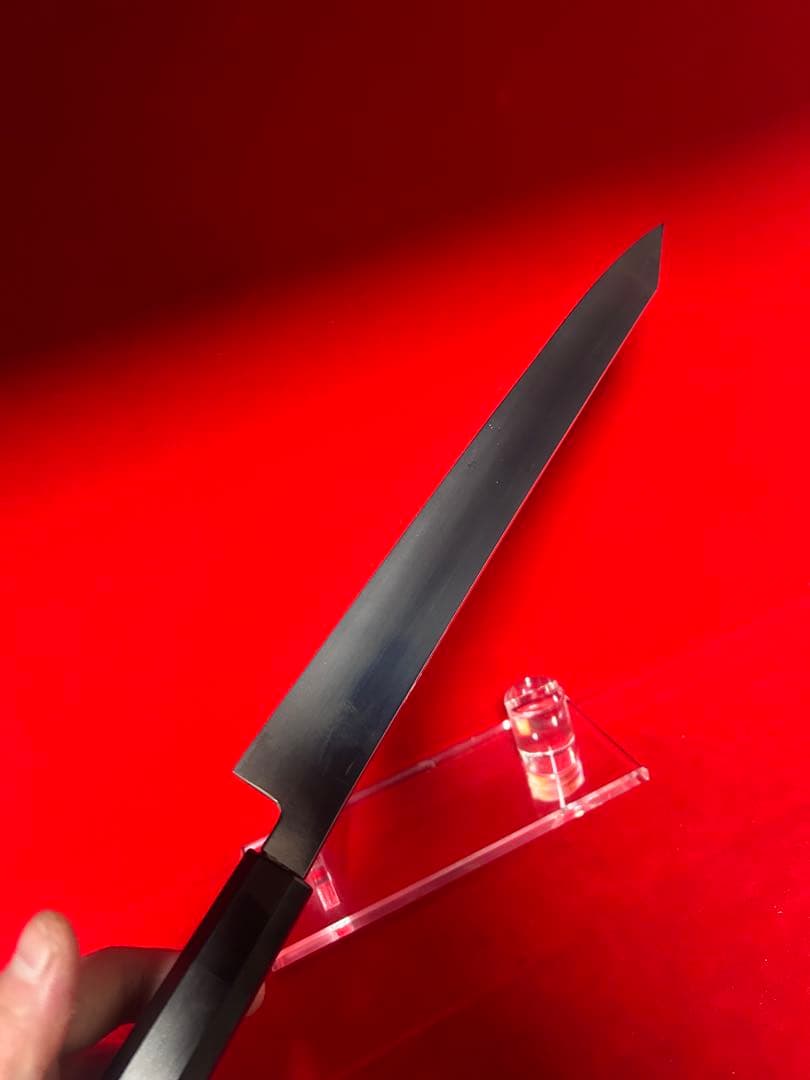 01561 包丁　剣型切付　尺　鬼反り　鏡面仕上げ　切味抜群　箱付　未使用品