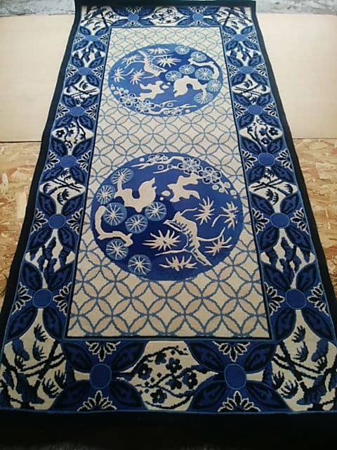 ウール緞通　大きいマット　高級マット　希少品　ウール段通　玄関マット　手織　1畳