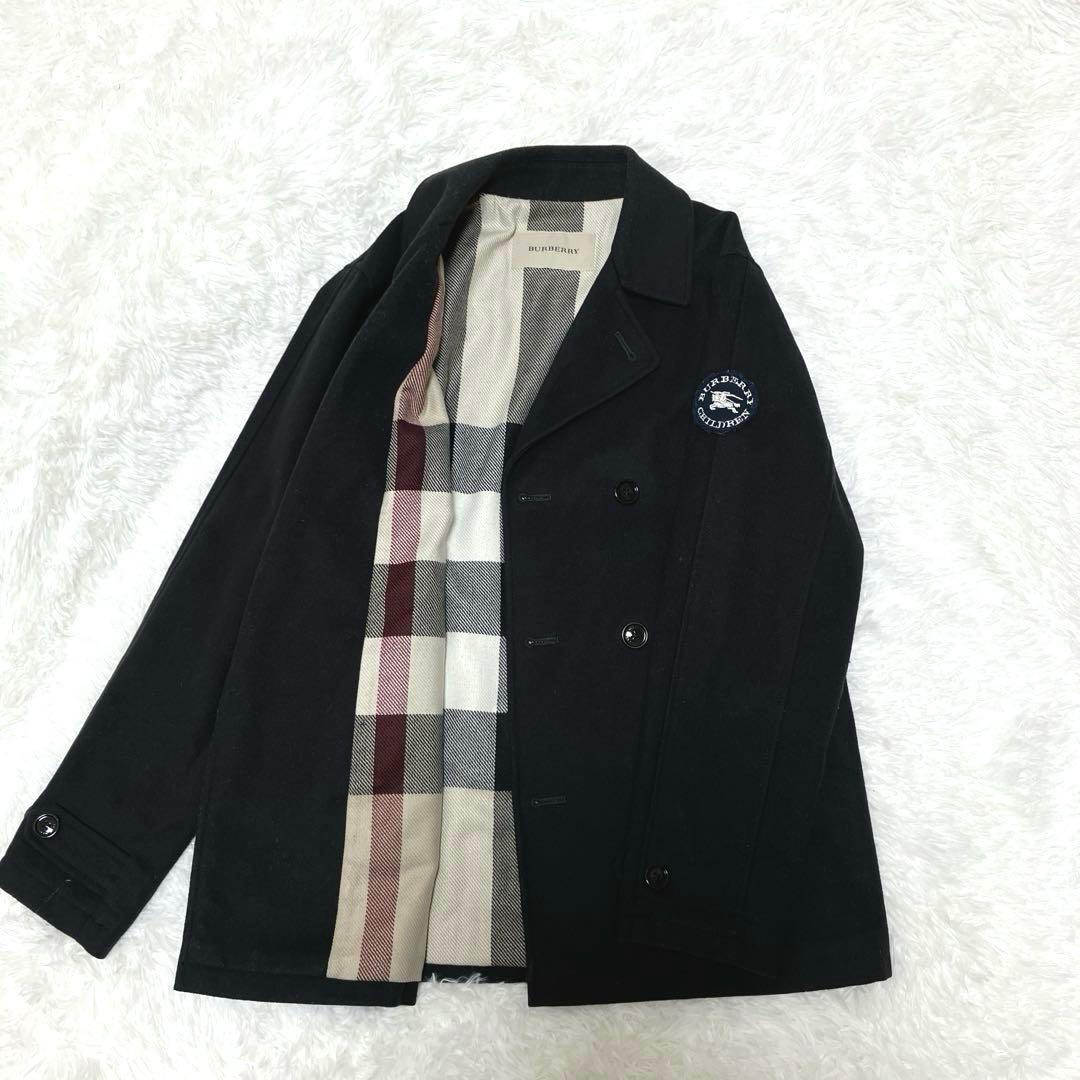 【美品】 Burberry カシミヤ混 ピーコート ネイビー ダブル チェック