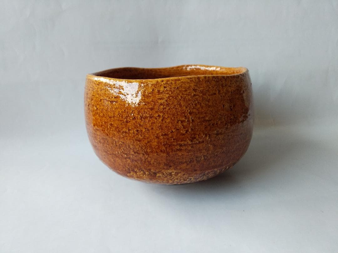 楽焼 飴釉 茶碗 木津喜楽 作 前大徳 細合喝堂 書付 銘『遠山』仕覆 新品