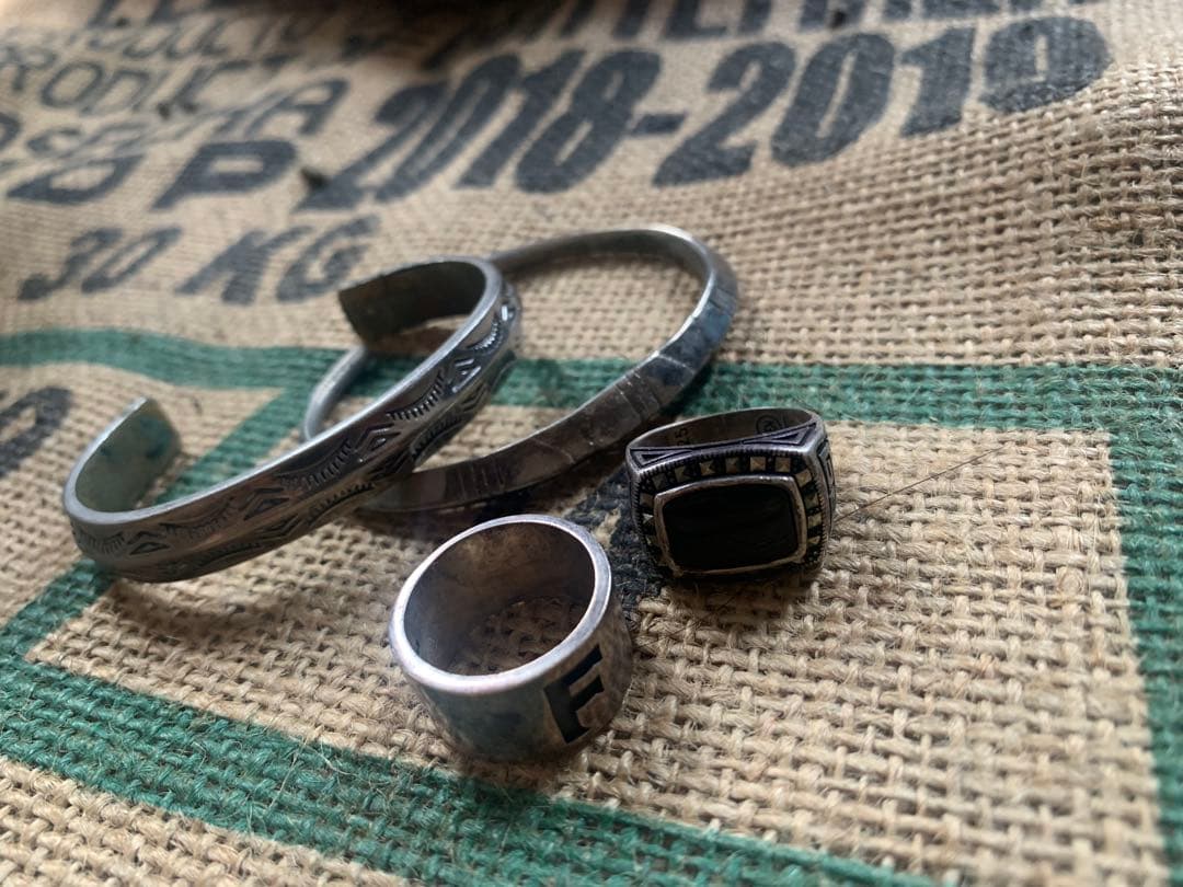 シルバー エッチング模様 カフバングル 2個セットインディアンジュエリー