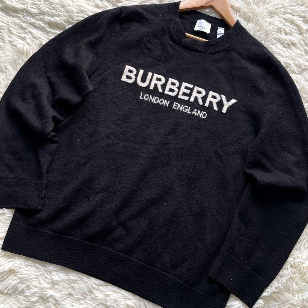 美品✨バーバリー　ニット　セーター　ストレッチ　現行タグ　ロゴ　黒　L