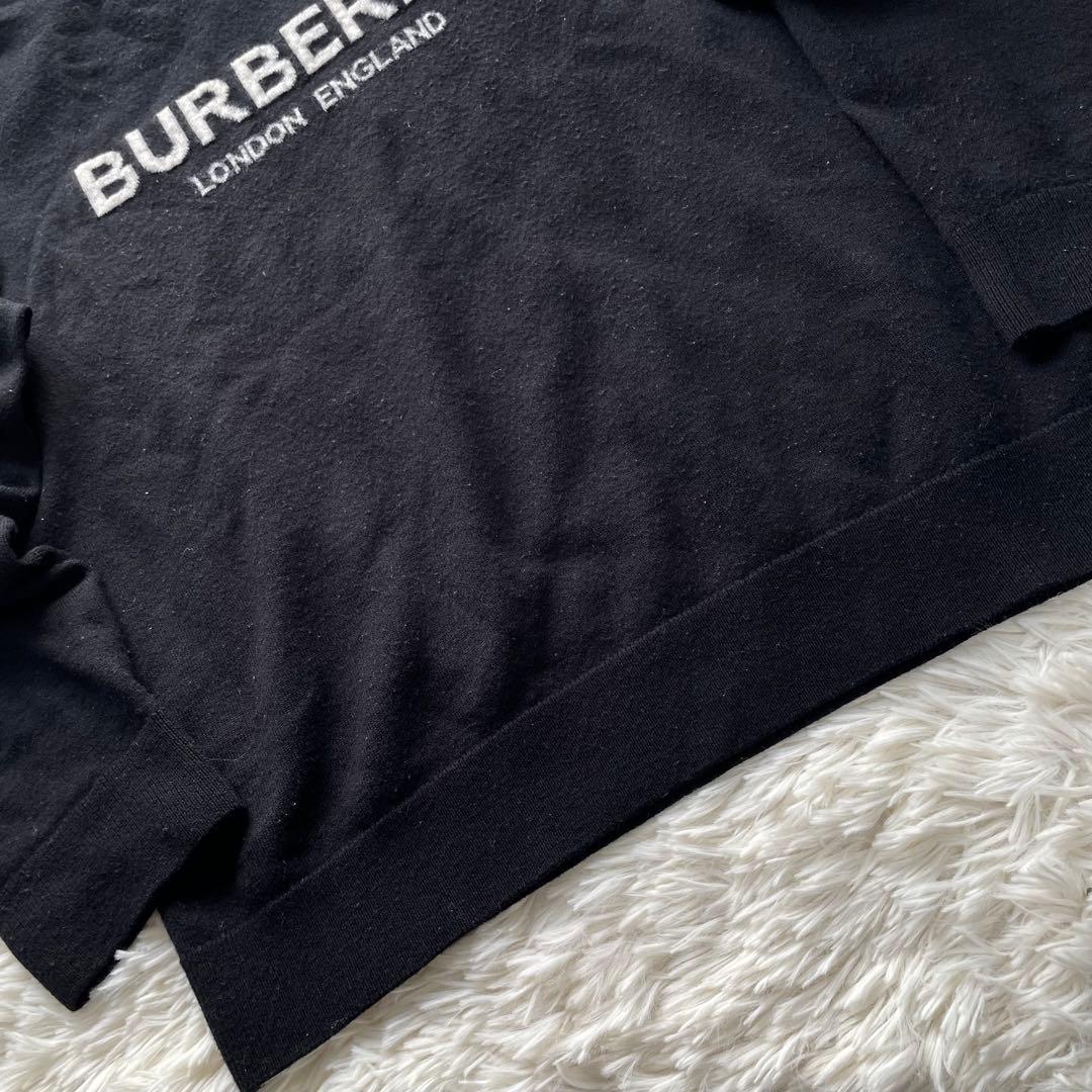 美品✨バーバリー　ニット　セーター　ストレッチ　現行タグ　ロゴ　黒　L