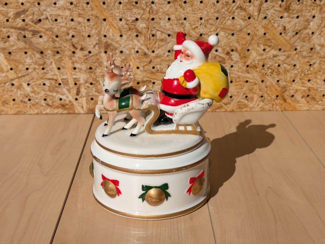 レア！　ヴィンテージ レフトン サンタ&トナカイ クリスマス 蓋付きキャンディ皿