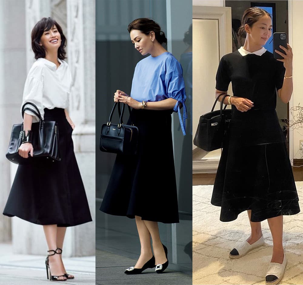 マディソンブルー*2025年最新 定番ダブルフェイスミモレフレアスカート 00