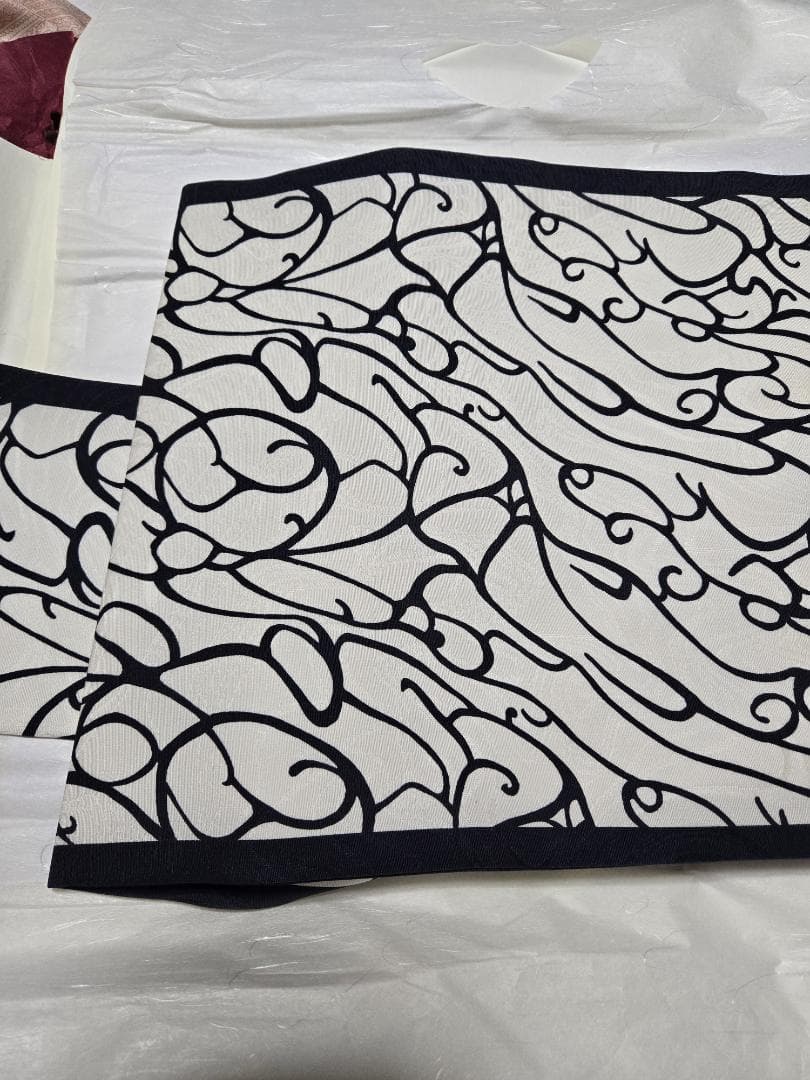 衣類　名古屋帯　白濃紺色模様