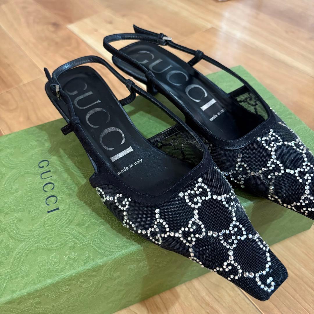 GUCCI GG クリスタル スリングバック パンプス