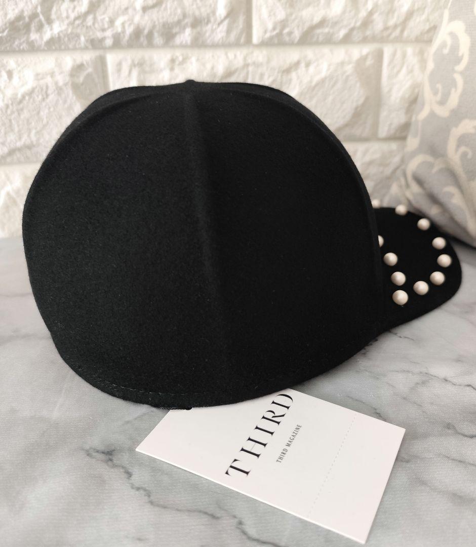新作 新品 サードマガジン✨パール フェルト キャップ ブラック 黒 冬素材