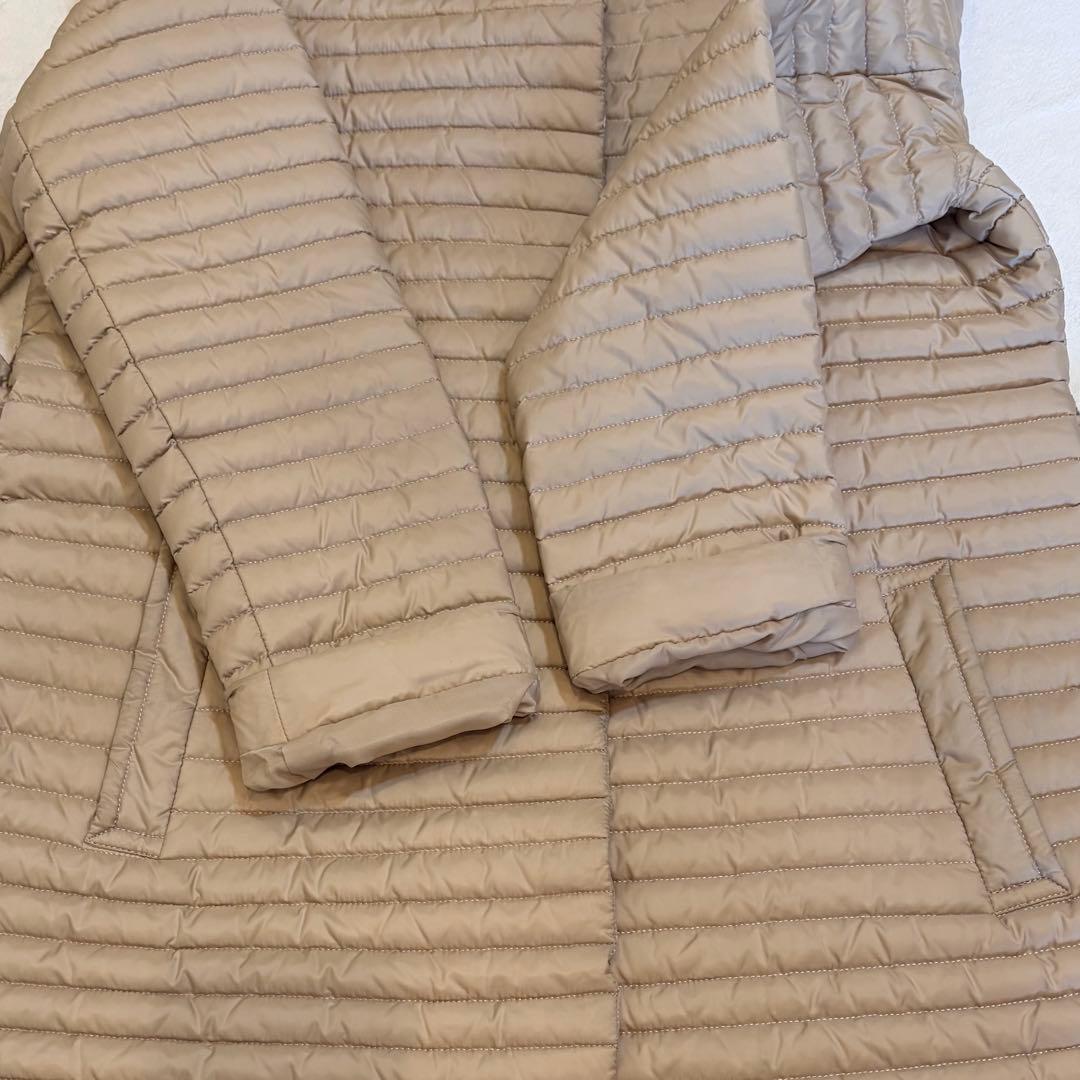 theory luxe ノーカラー ダウンコート 40 ベージュ ベルト付
