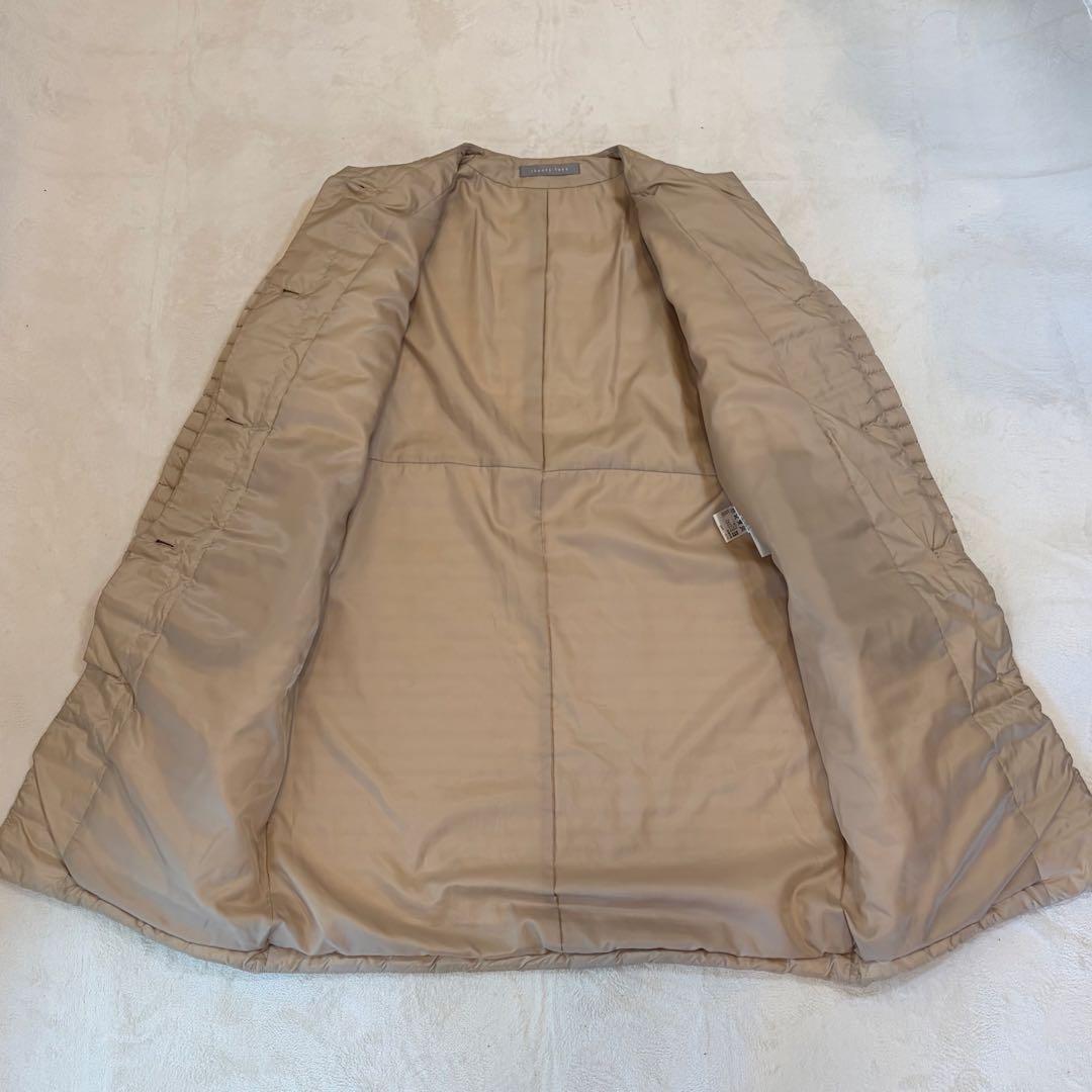 theory luxe ノーカラー ダウンコート 40 ベージュ ベルト付