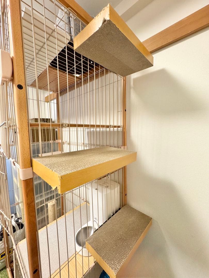 猫 キャットケージ 大型 3段 ウッドフレーム ハンモック オマケ付き