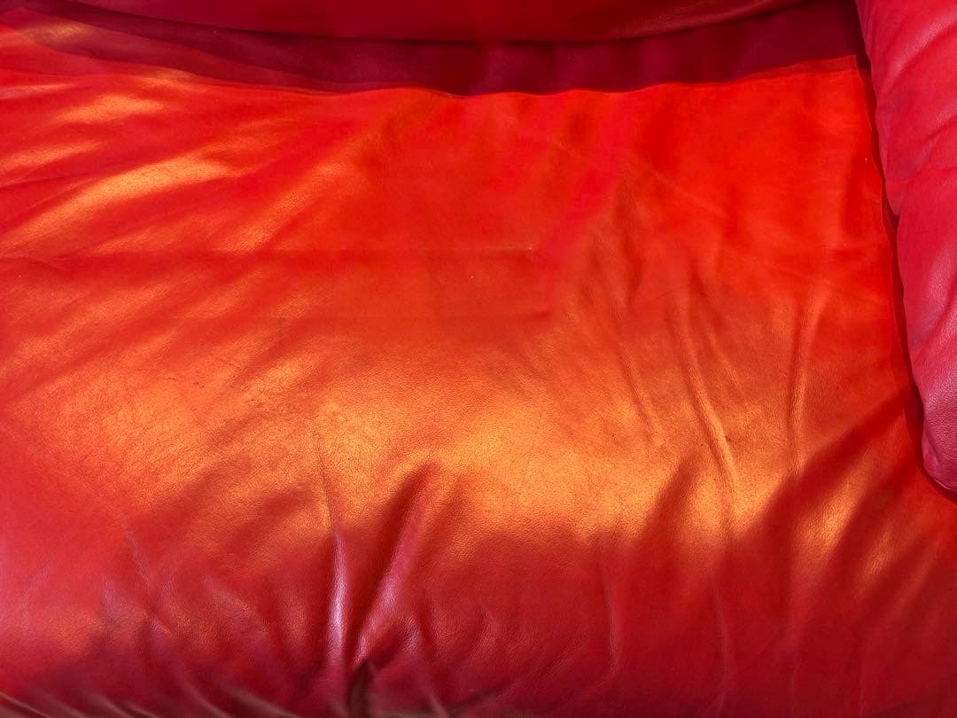 カウチソファ　レッドソファ　3P　モダン　クラシック　シンプル　レザー　IG