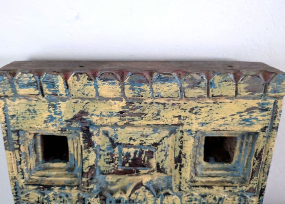 【　インド　ヴィンテージ　ミラー　】鏡　アンティーク　レリーフ　木製　壁掛　木彫