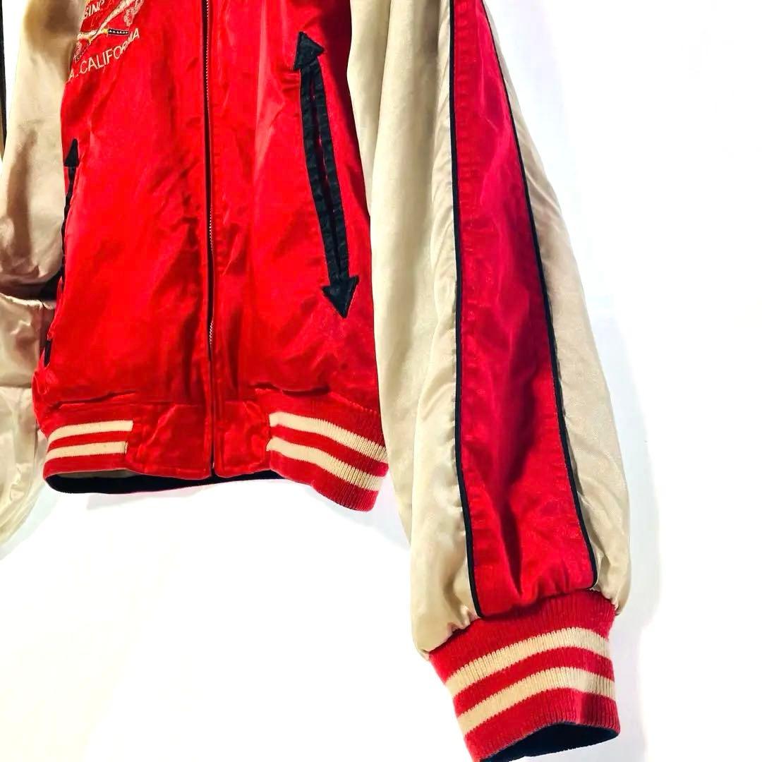 リバーシブル スカジャン ベロア×サテン 龍 刺繍 星条旗 90s Mサイズ