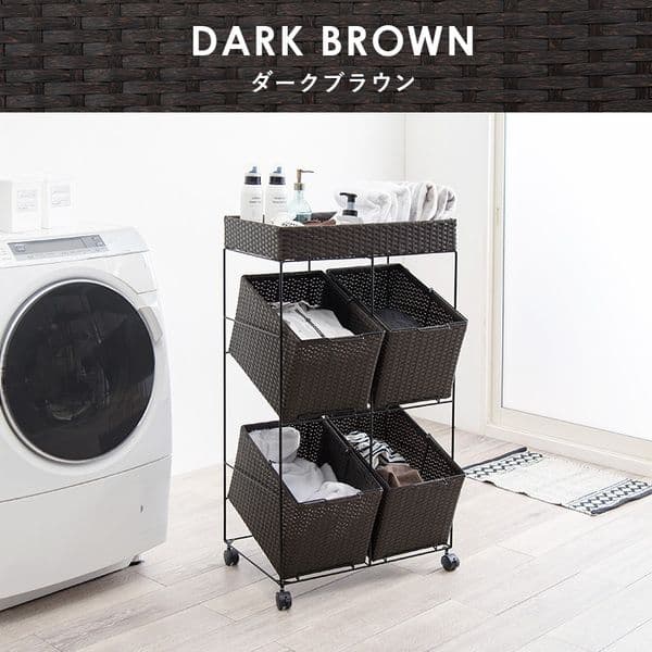 ランドリーラック/ランドリー収納 【ホワイト 約幅56cm】 着脱式洗濯かご4個