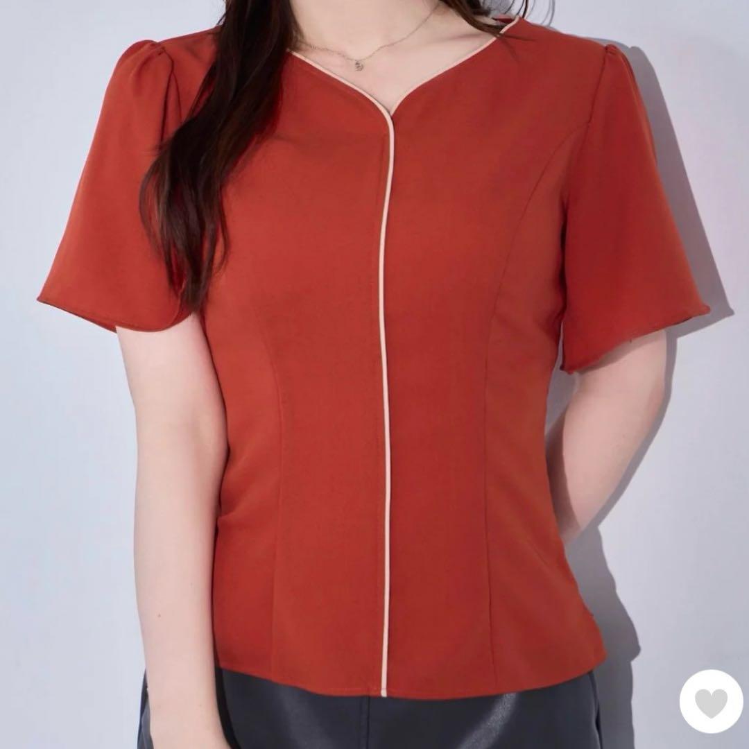 【未使用品】overE ハートネックパイピングブラウス オレンジ 96