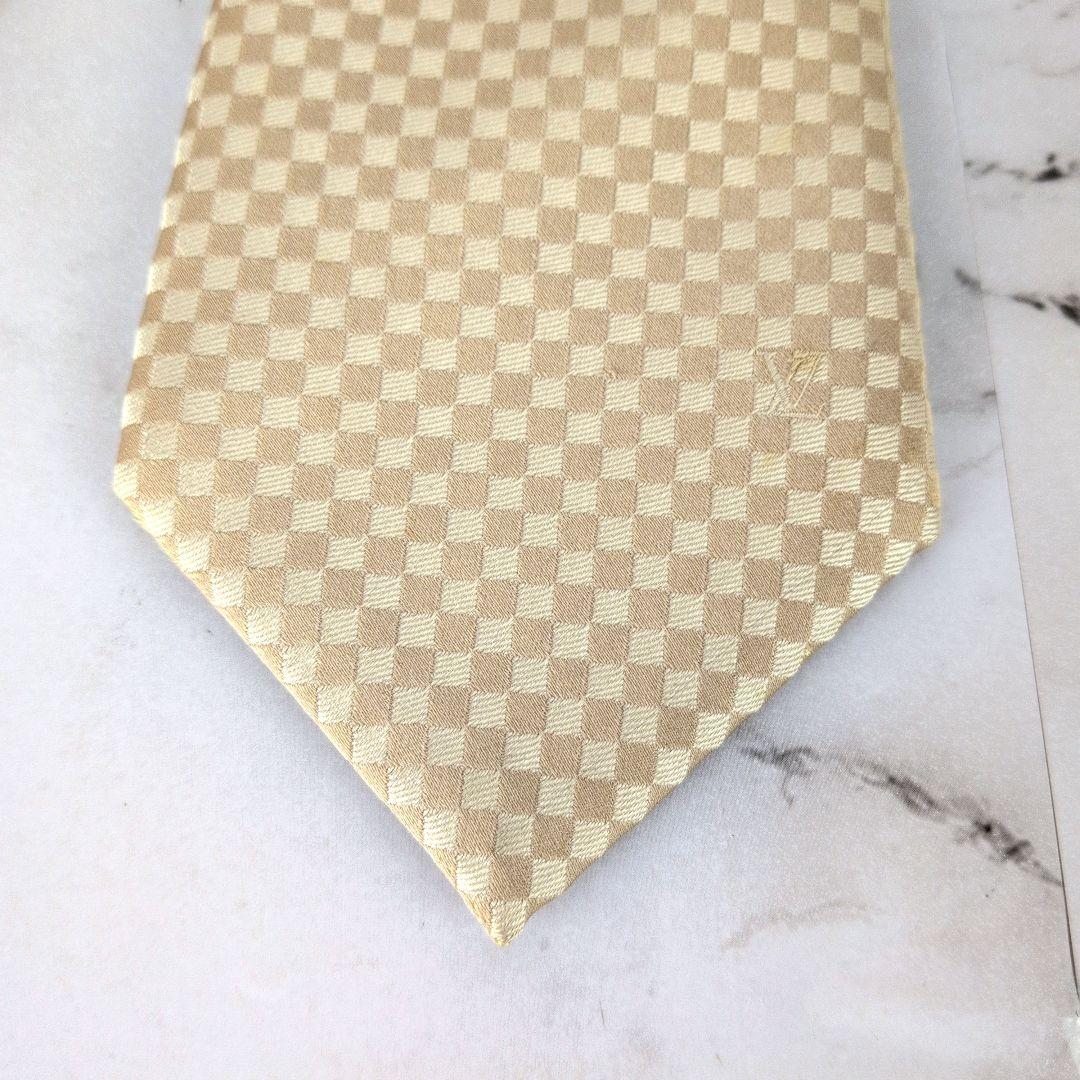 【極美品】ルイヴィトン☆ダミエ　LV刺繍　シャンパンゴールド　ネクタイ　メンズ