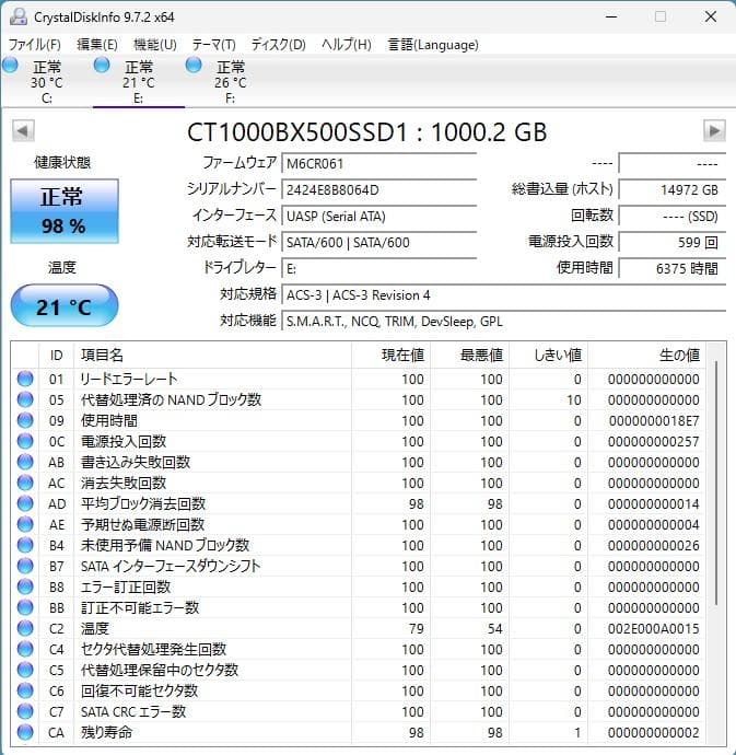 内蔵型SSD Crucial 1TB SATA SSD CT1000BX500SSD1JP