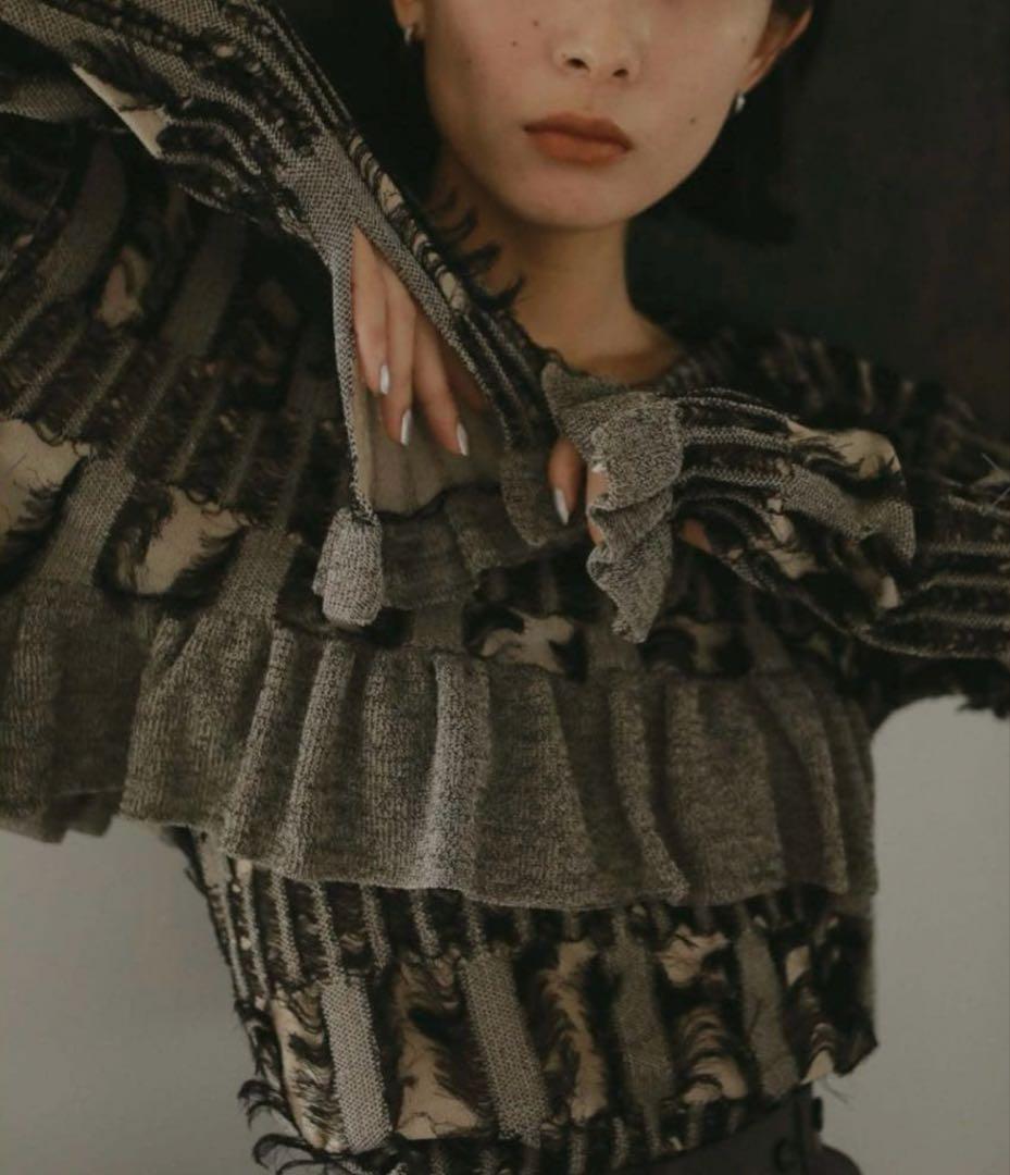 トップス AMERI MANY WAY JACQUARD SHORT KNIT TOP