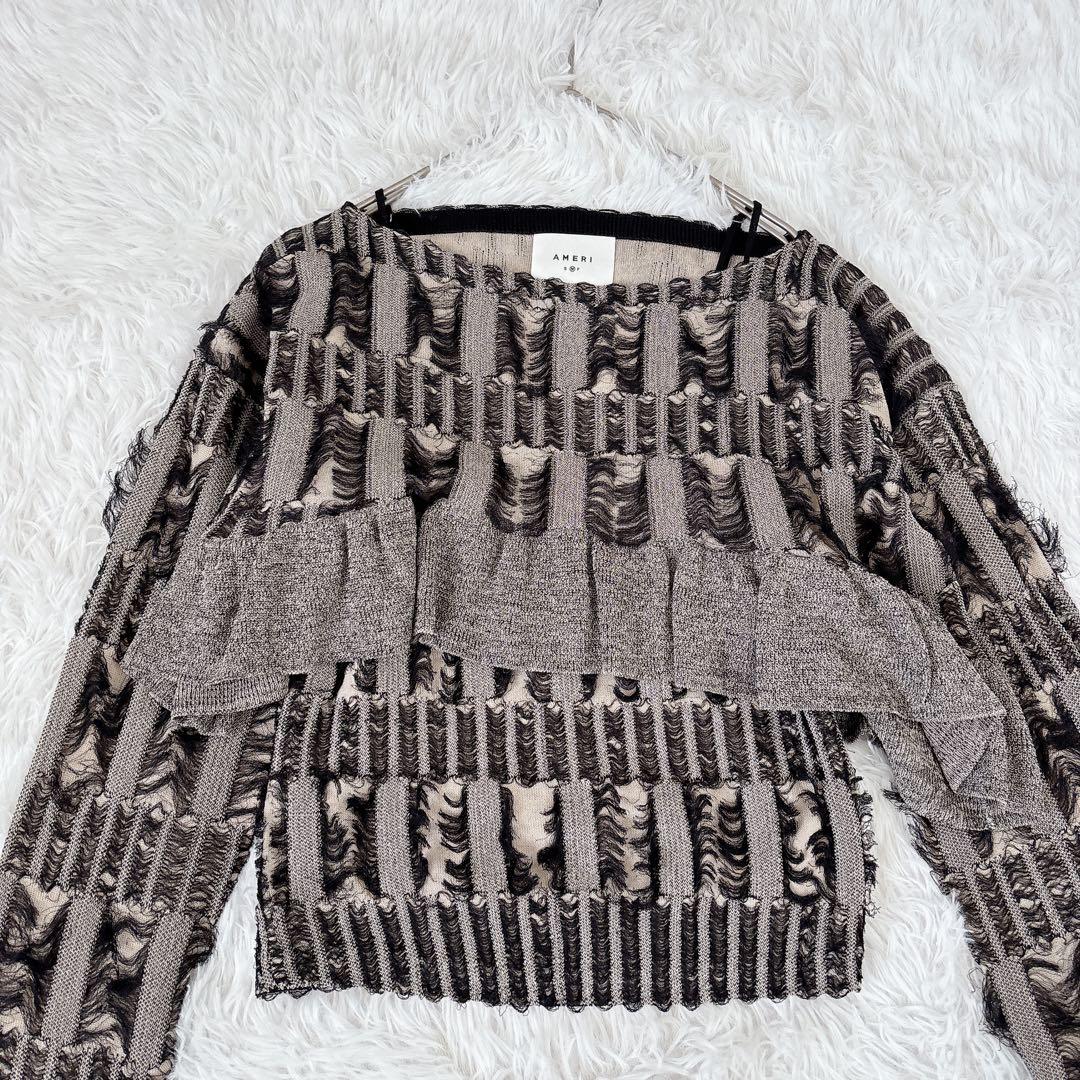 トップス AMERI MANY WAY JACQUARD SHORT KNIT TOP