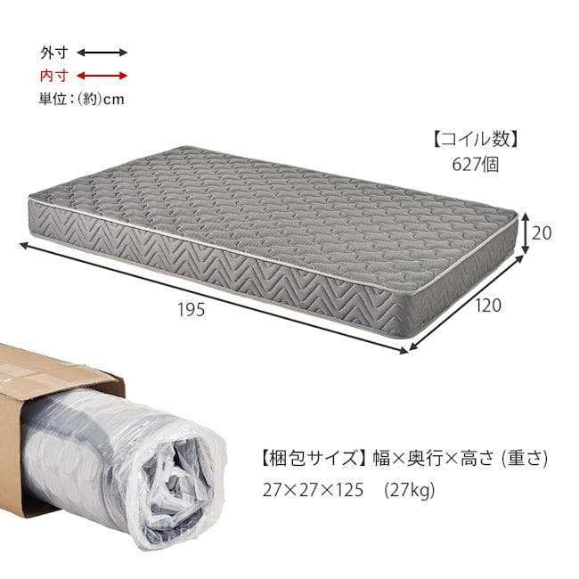 両面仕様３Ｄメッシュ ポケットコイルマットレス セミダブル厚み20cm（536）