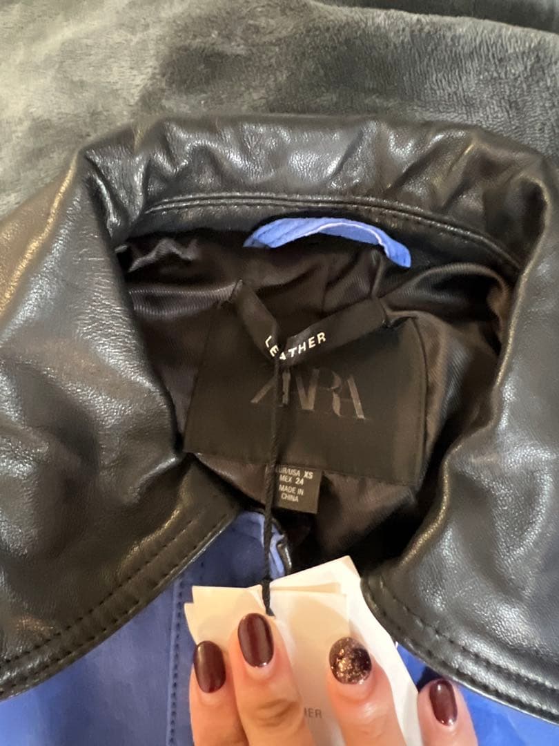 ZARA ザラ　本革　オーバーサイズ青レザージャケット新品タッグ付き
