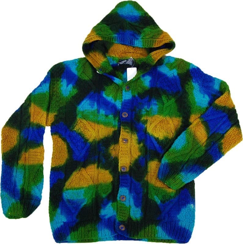 専用　タイダイ柄 フード付きボタンニットカーディガン