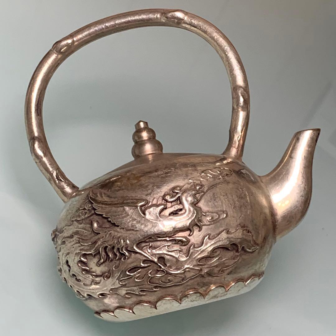 縁起物　茶壺 急須　銀龍鳳 インテリア　置物　時代物