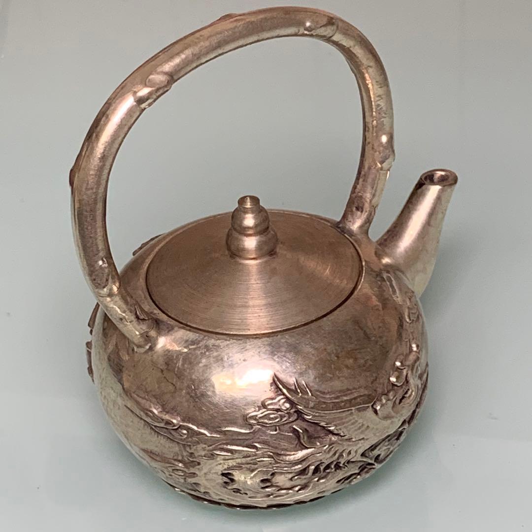 縁起物　茶壺 急須　銀龍鳳 インテリア　置物　時代物