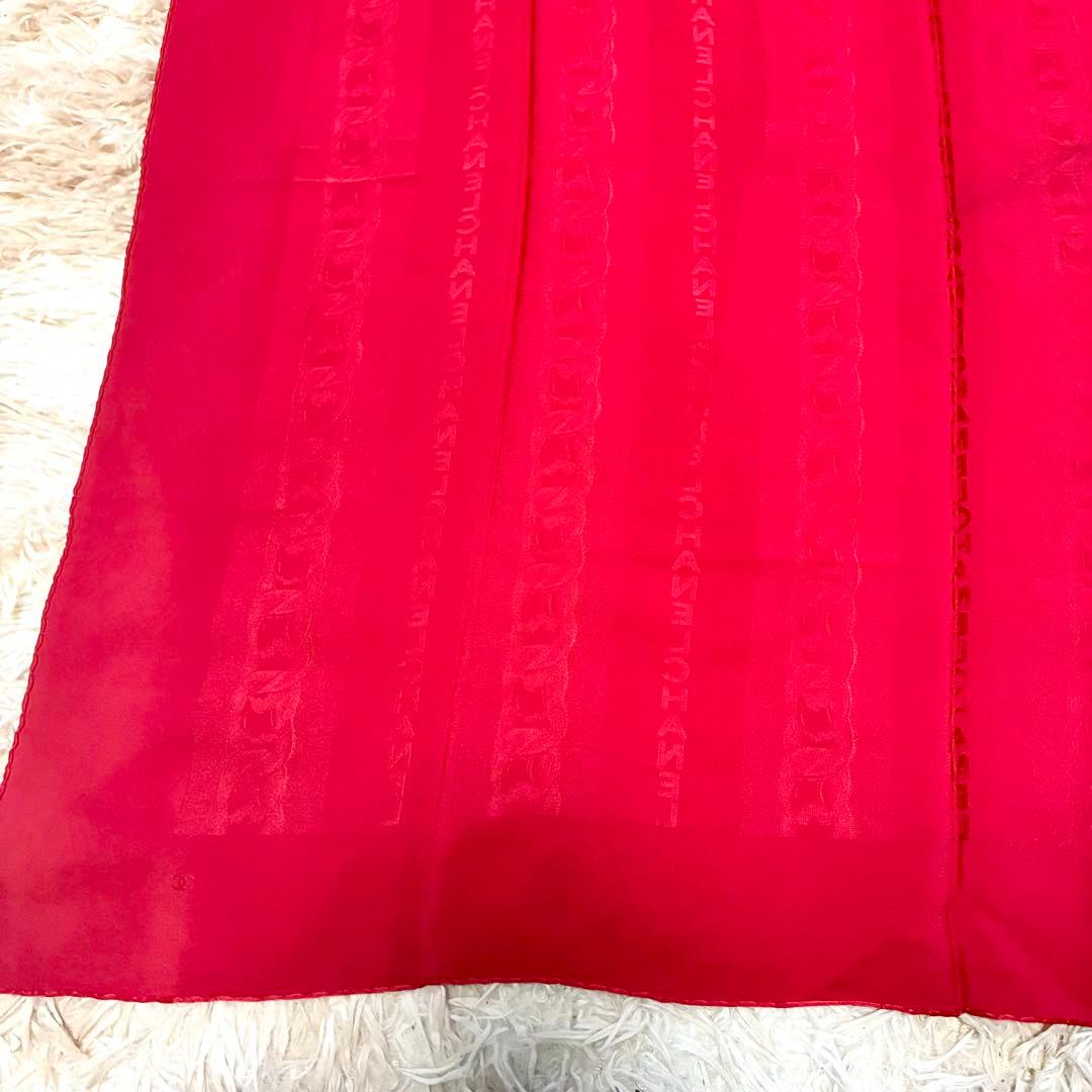 シャネル　シルク　スカーフ　ロゴ　89cm 赤