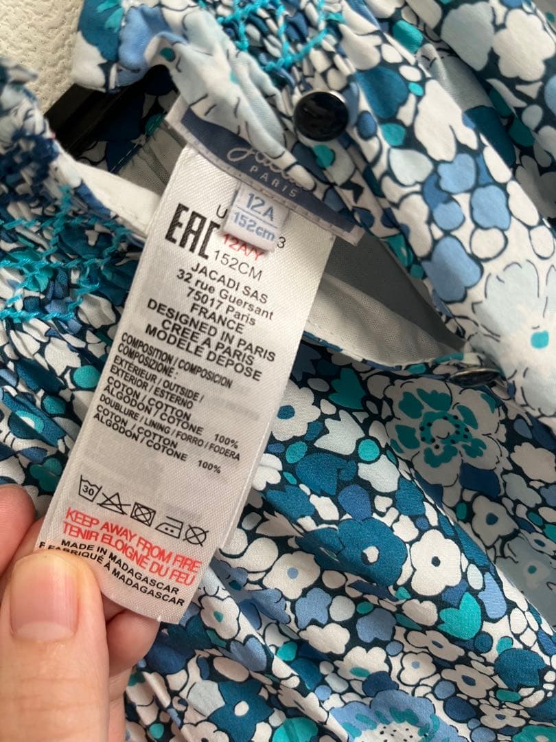 極美品⬛︎ジャカディJacadi青系花柄リバティ半袖ワンピース 150cm 12A