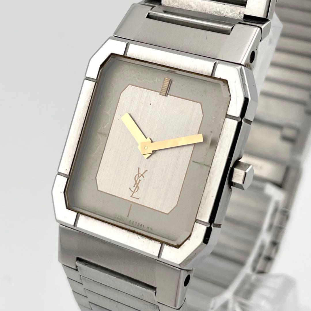 【稼働/新品電池】イヴサンローラン　スクエア　腕時計　クォーツ　シルバー