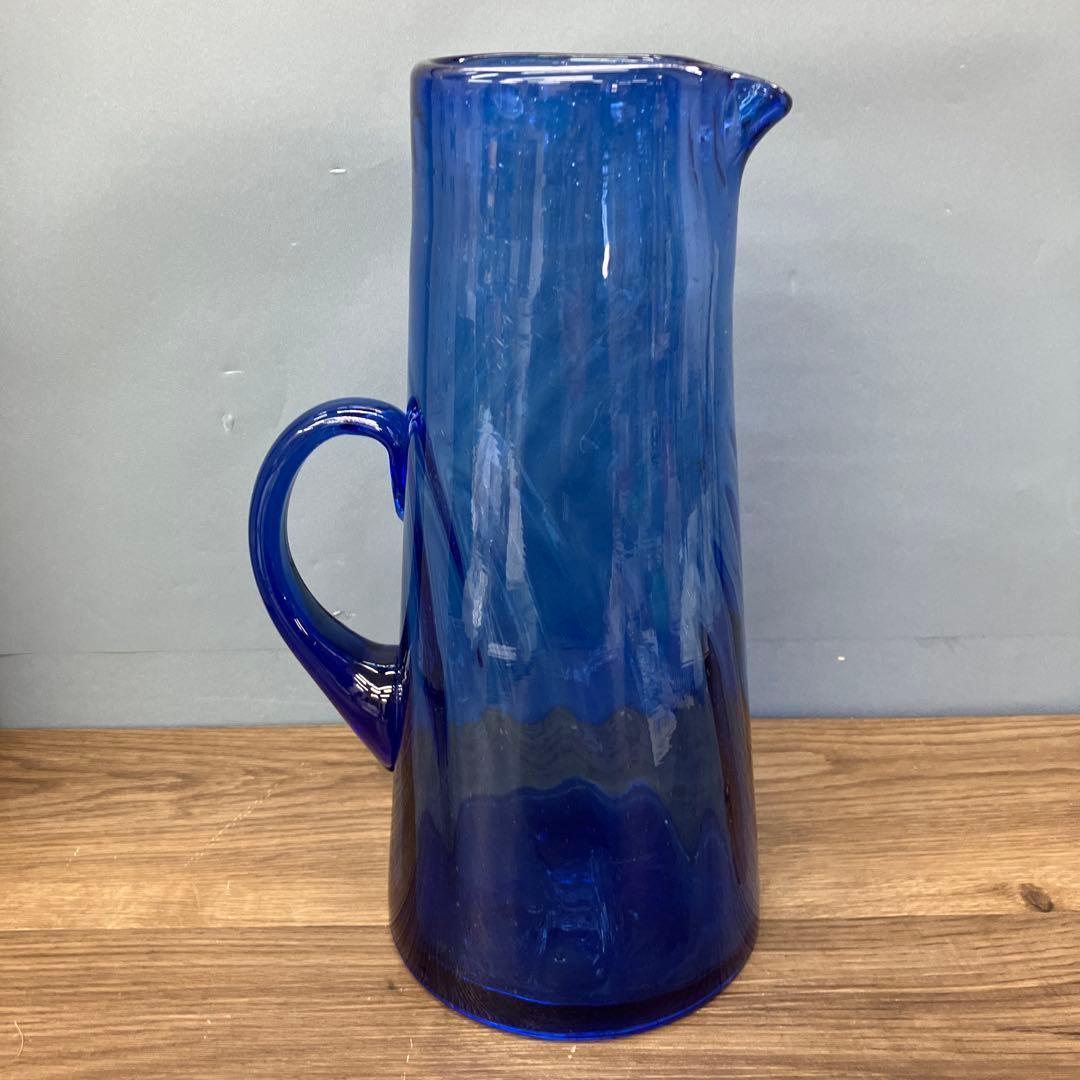 D-壁 琉球ガラス 水差し ピッチャー ブルー 吹きガラス デキャンタ 花瓶