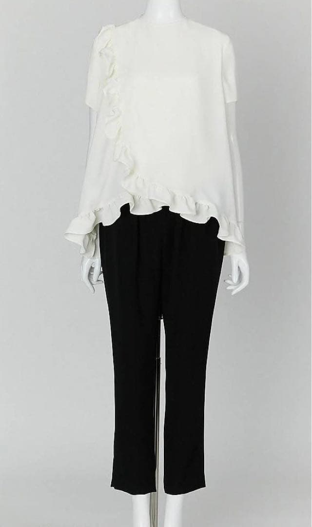 YOKO CHAN ハーフスリーブラップフリルブラウス　ホワイト