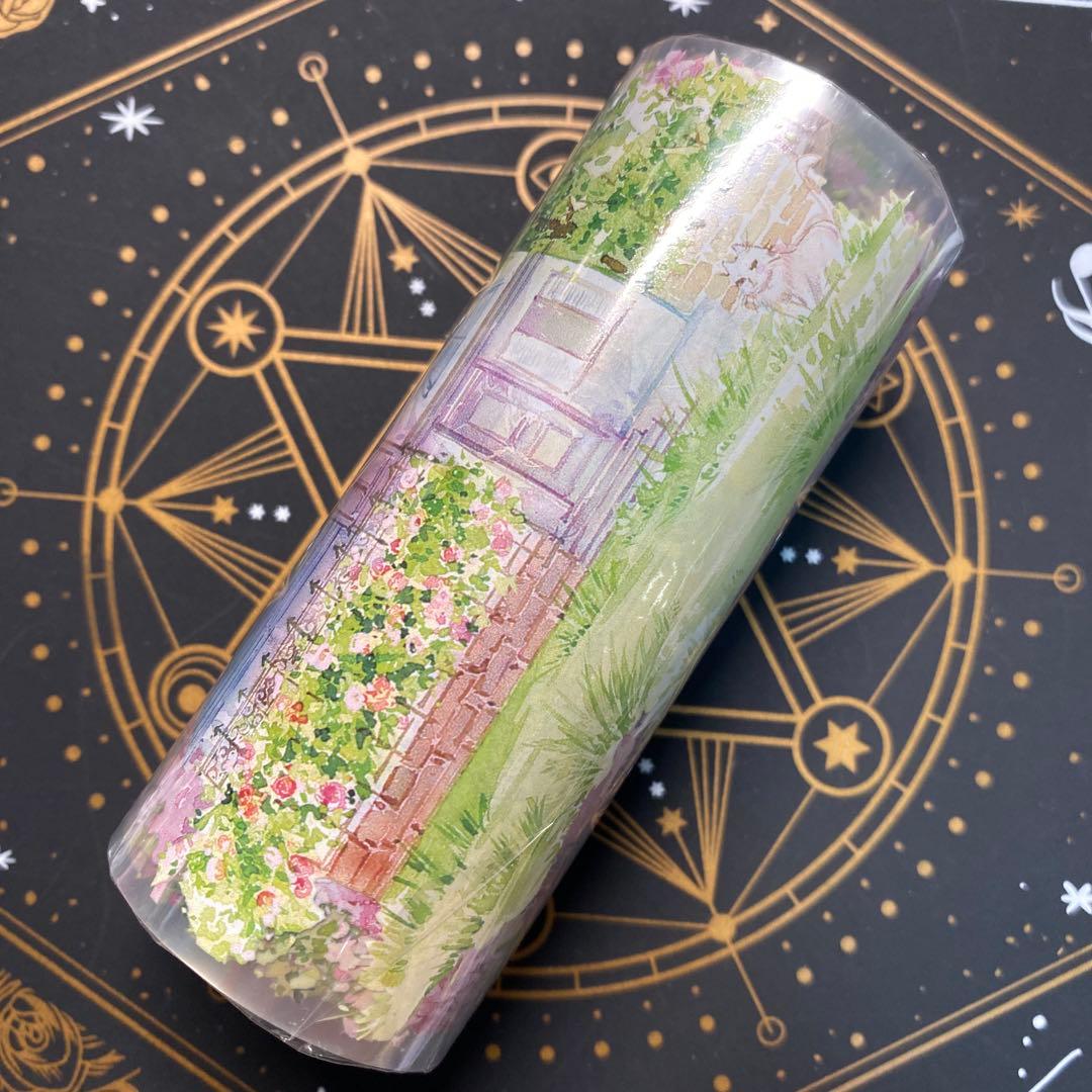 【9080】海外　マステ　5m巻　PETマスキングテープ　桜　木　戸建て　背景系