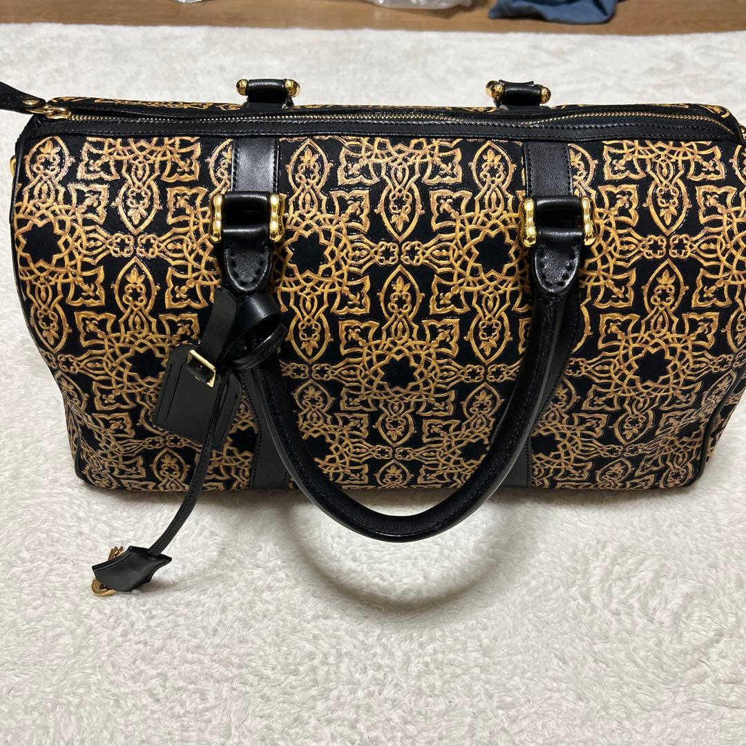 印傳屋 ボストンバッグ ハンドバッグ　キナート アラベスク 鹿革 レザー 鍵付き