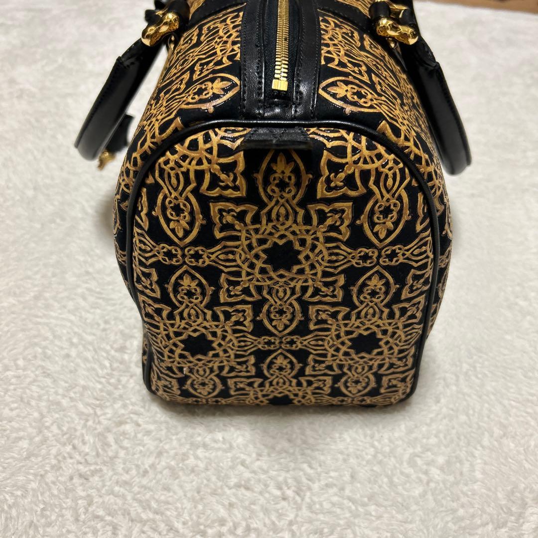 印傳屋 ボストンバッグ ハンドバッグ　キナート アラベスク 鹿革 レザー 鍵付き