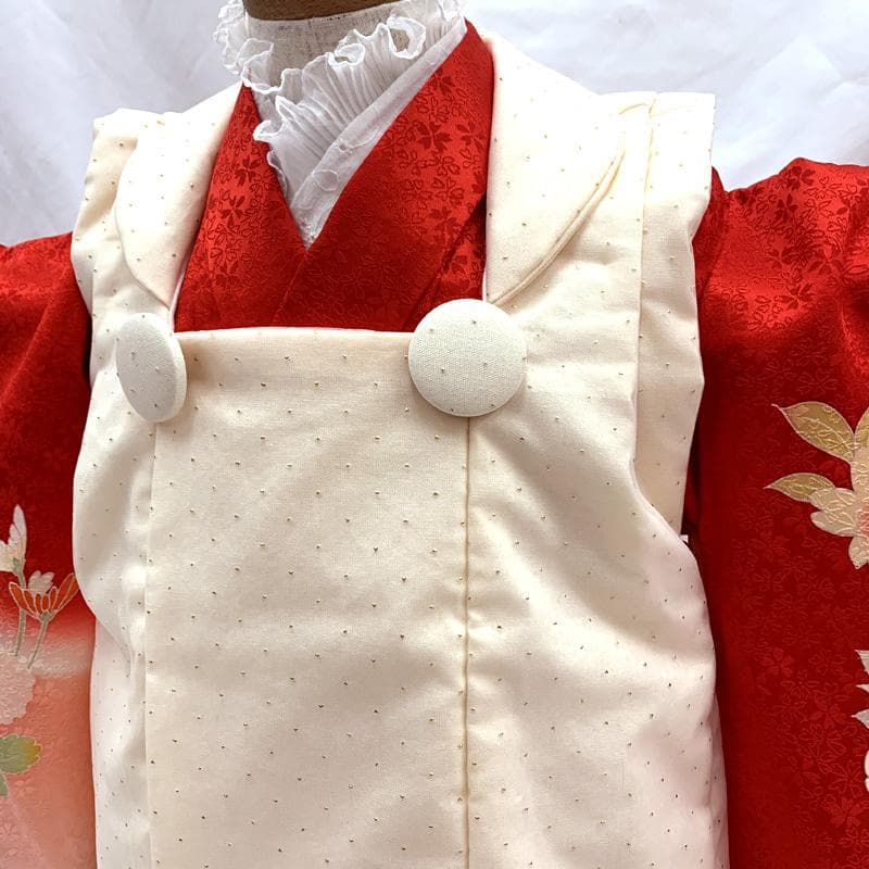 512ag67□七五三 三歳 女児 着物&被布 桜地紋 鈴 花文□美品