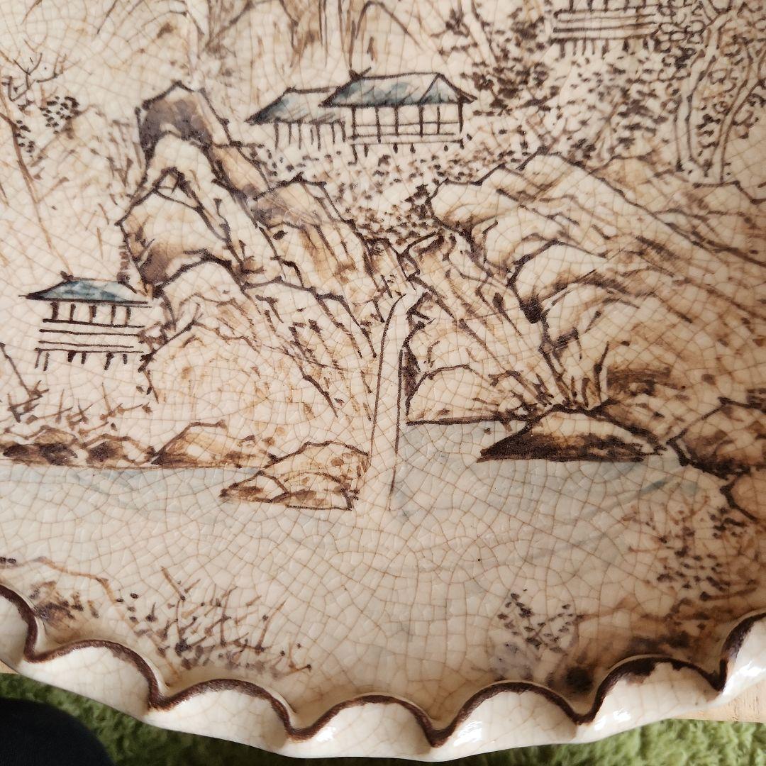 六兵衛作山水南画志野焼き大皿