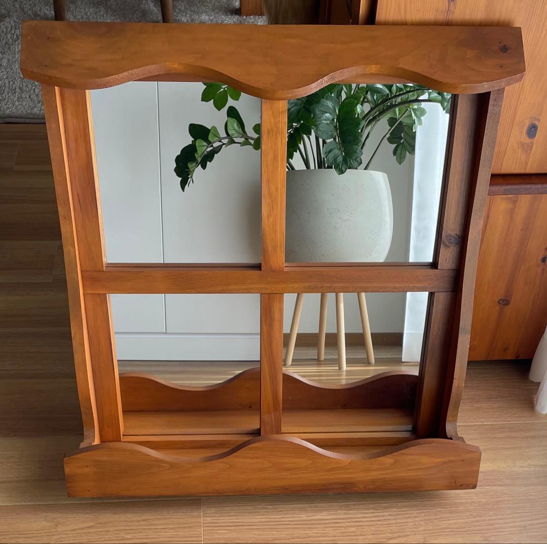 ウッドフレーム壁掛け鏡