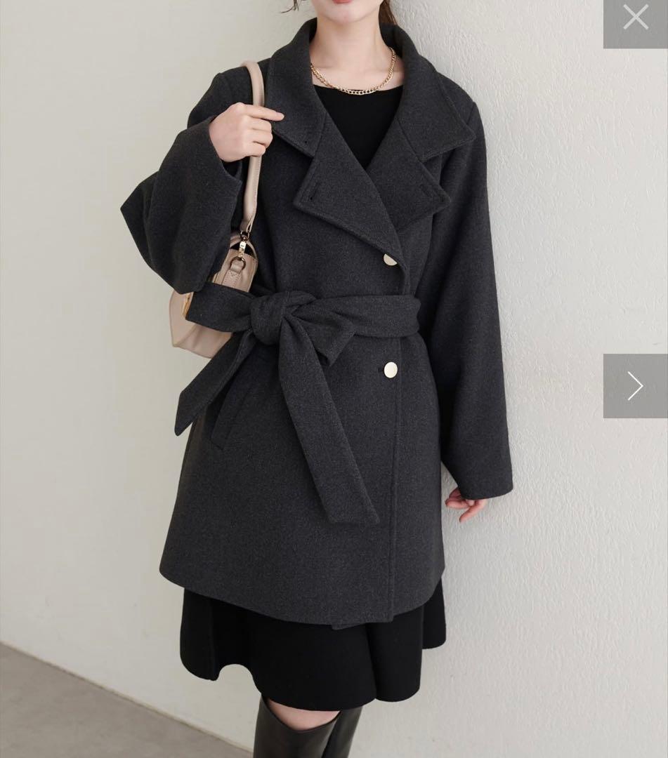 ナチュラルクチュール　スタンドカラーミドル丈コート