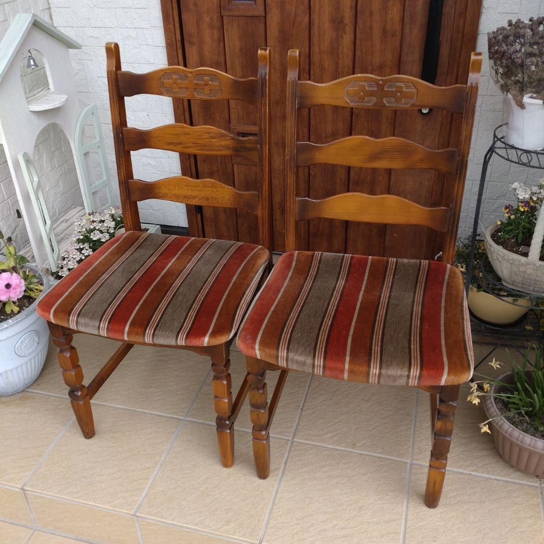 カリモク　アンティーク 木製チェア 2脚セット