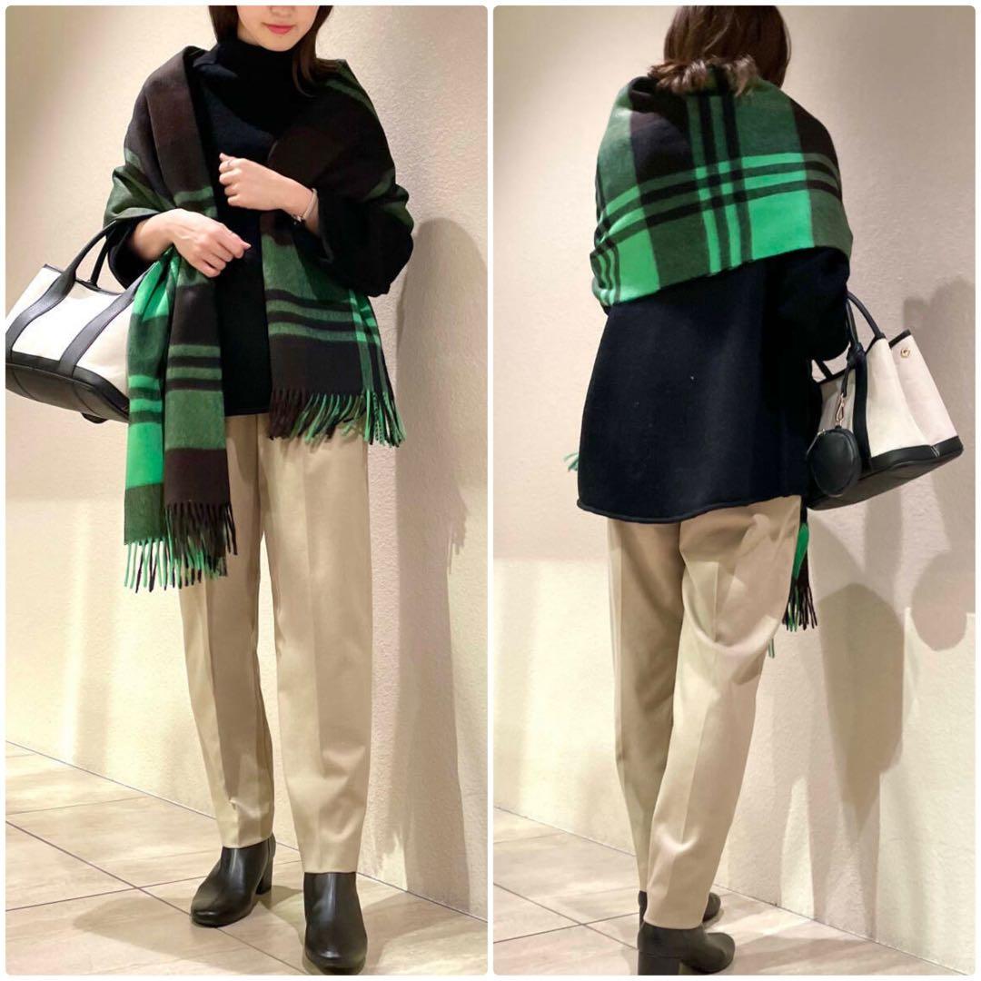 美品 ジョシュアエリス カシミア 大判ストール 70×190 黒 緑