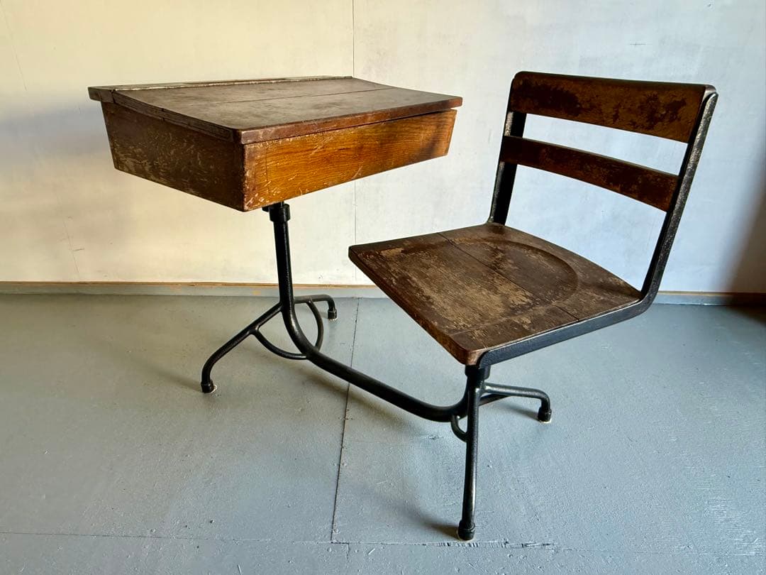 チェア 一体型 スクールデスクチェア アイアンフレーム 学習机 勉強机 学校