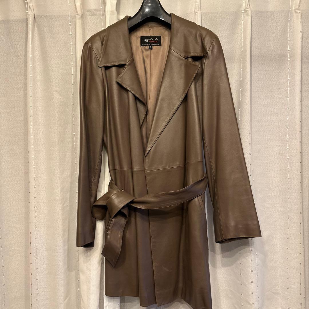 値下げしました！アニエス・ベー　ブラウン レザー トレンチコート
