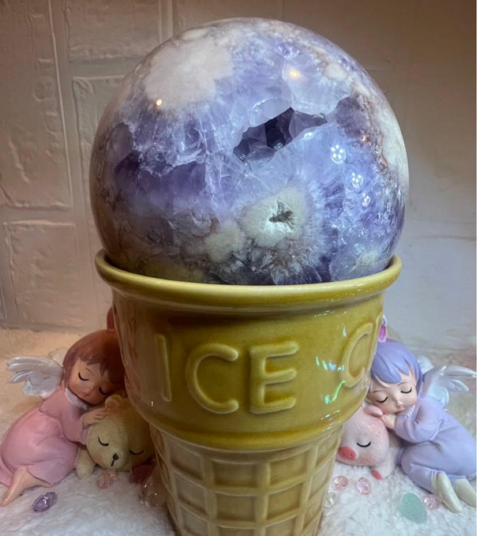 ③巨大⭐️ピンクアメジスト花瑪瑙⭐️ザクザク⭐️虹⭐️笑口⭐️スフィア⭐️天然石⭐️クリスタル